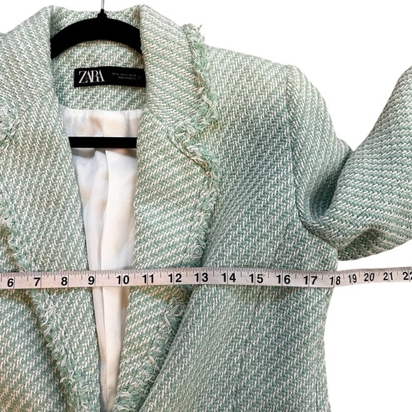 Zara Green White Tweed Textured Long Blazer-Small - Picture 9 of 15